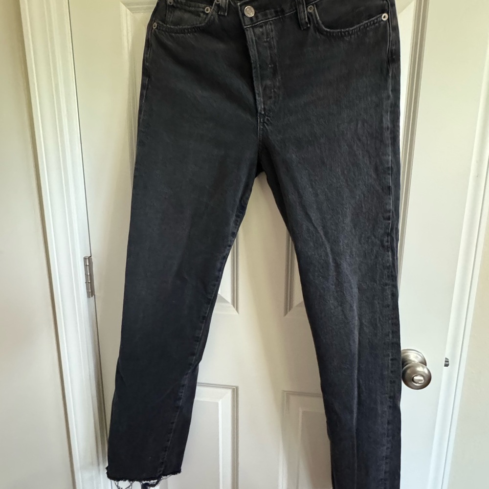 Agolde Women's Criss Cross Upsized Black Straight Leg Jeans